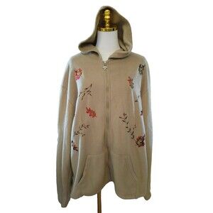 Nick & Sarah Jacket Women's Tan Autumn Fall Leaves Embroidered Full Zip Up